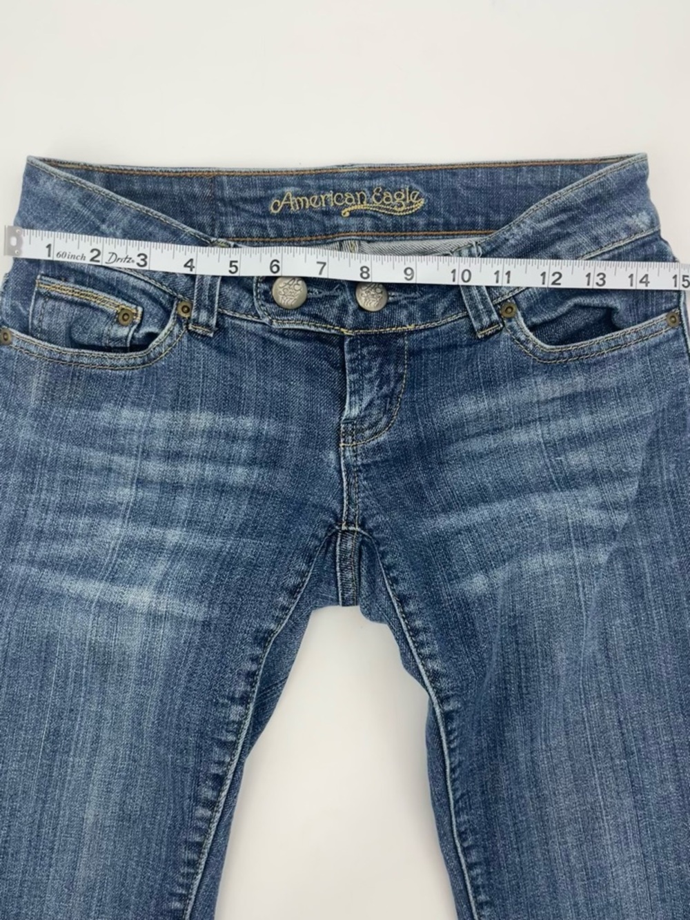 Vintage Y2K American Eagle Outfitters low rise Washed Blue Denim Jean shorts - Picture 6 of 8